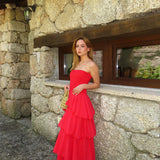 The Tiered Maxi Dress - Red